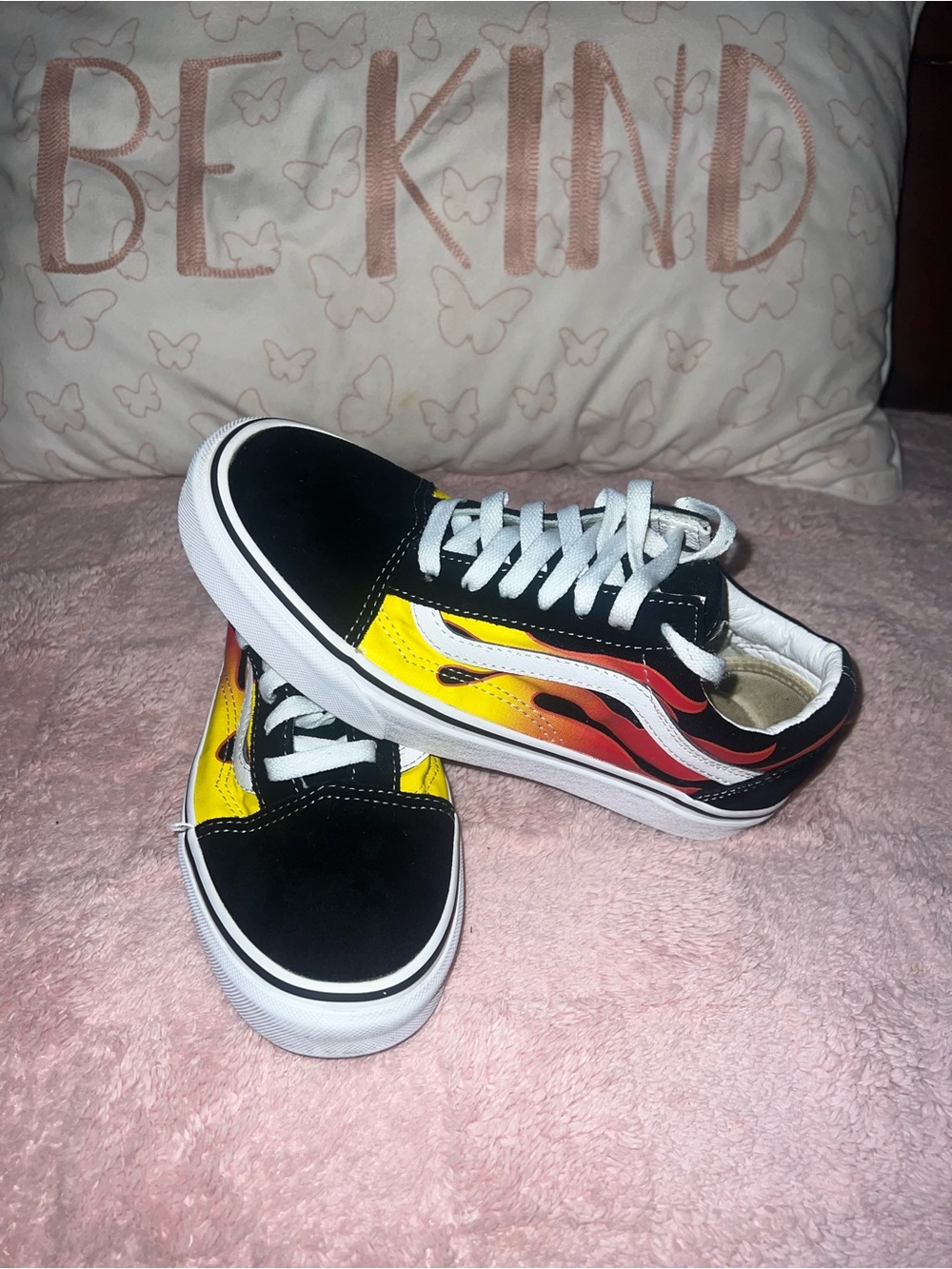 Men’s vans Black Skate Shoes with Yellow-Red Flame Accent